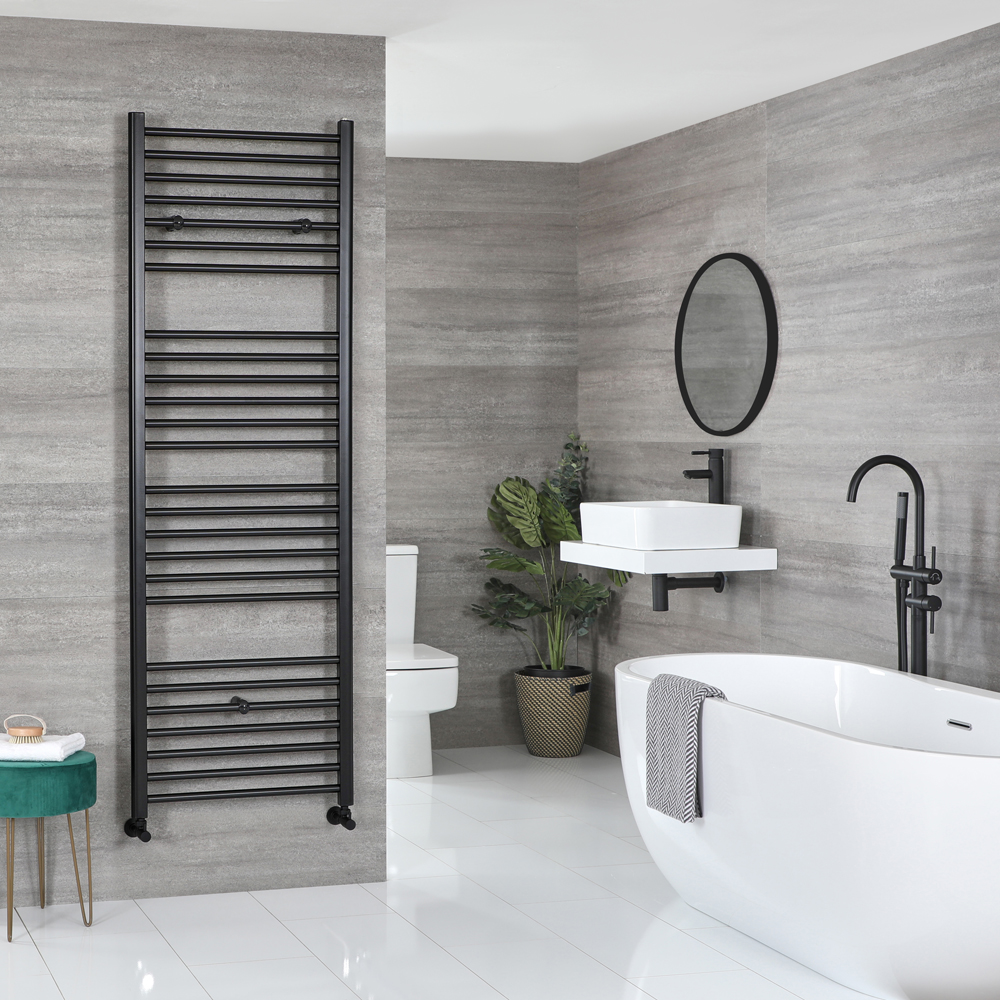 Milano Nero - Flat Matt Black Heated Towel Rail 1800mm x 600mm