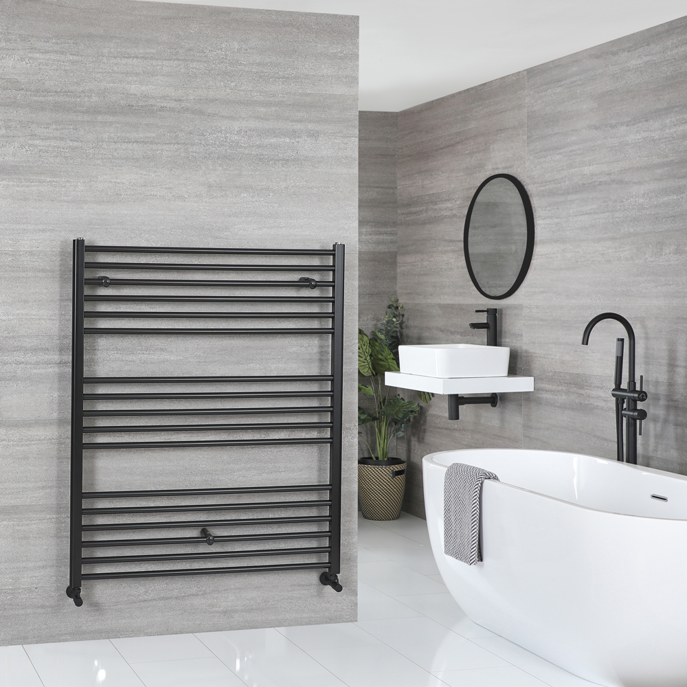 Milano Nero - Flat Matt Black Heated Towel Rail 1200mm x 1000mm