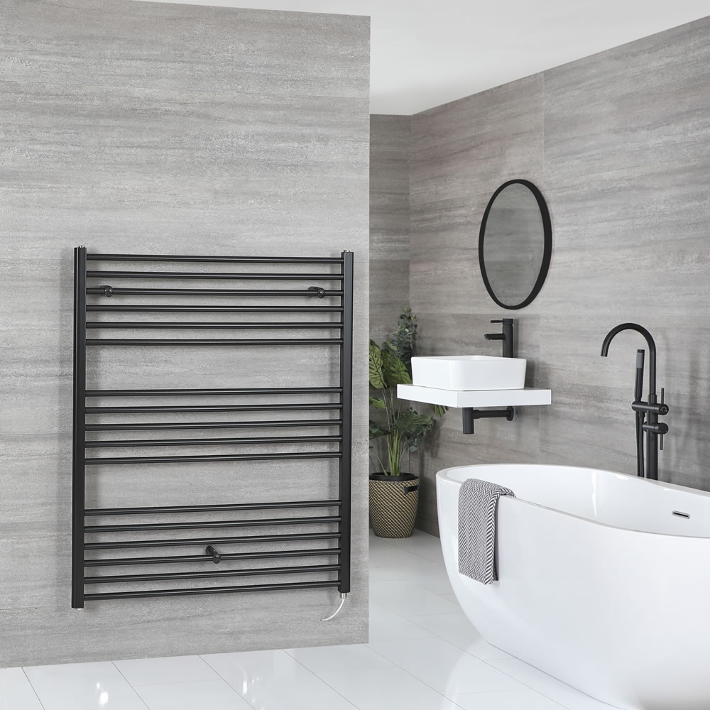 Milano Nero Electric - Flat Matt Black Heated Towel Rail 1200mm x 1000mm