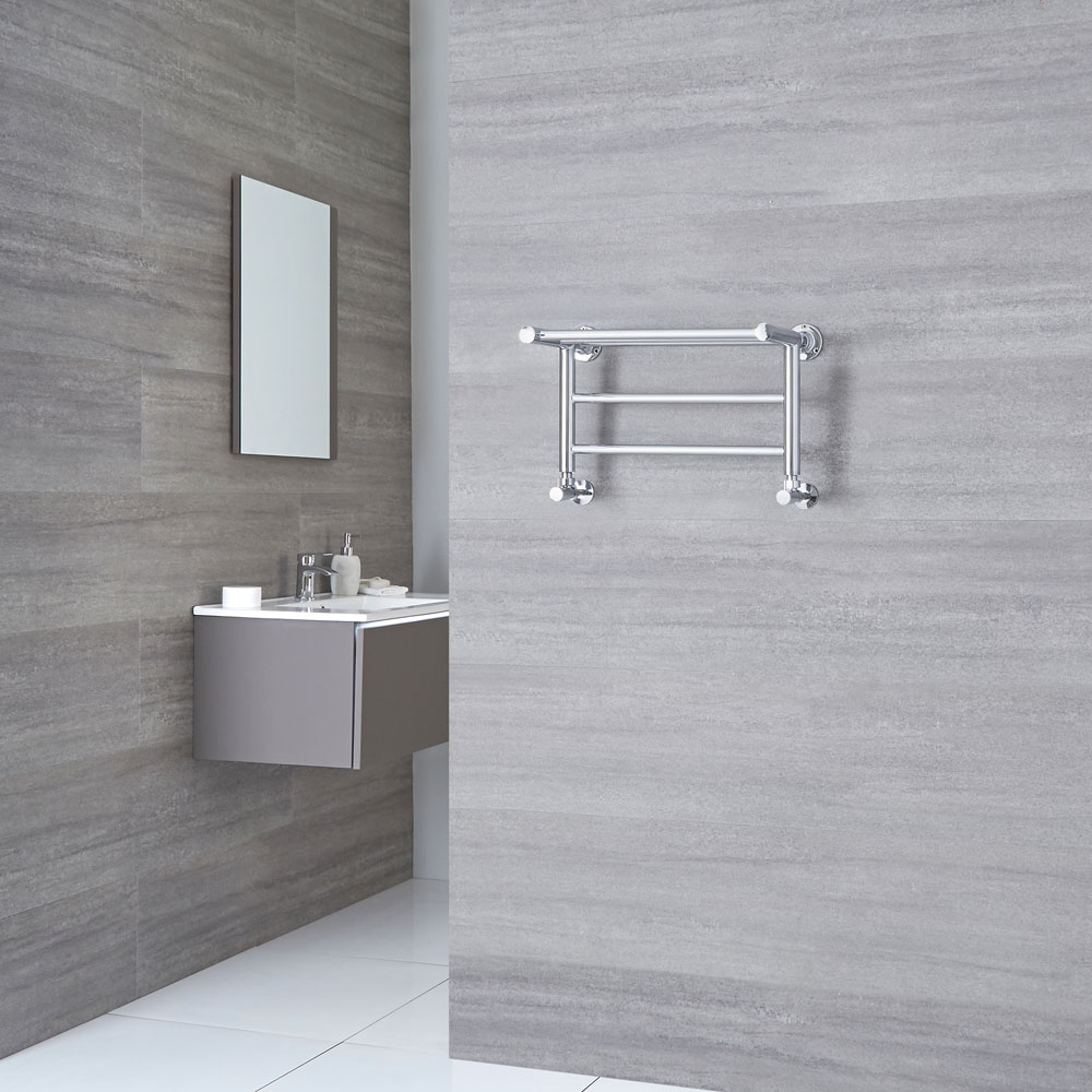 Milano Pendle - Chrome Heated Towel Rail with Heated Shelf 294mm x 532mm