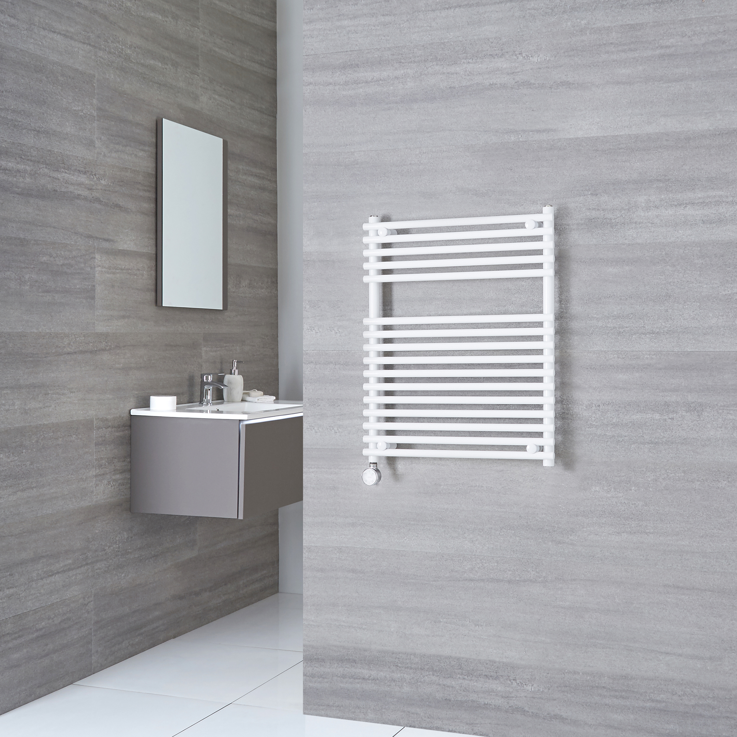 Kudox Electric - Flat White Bar on Bar Heated Towel Rail 750mm x 450mm