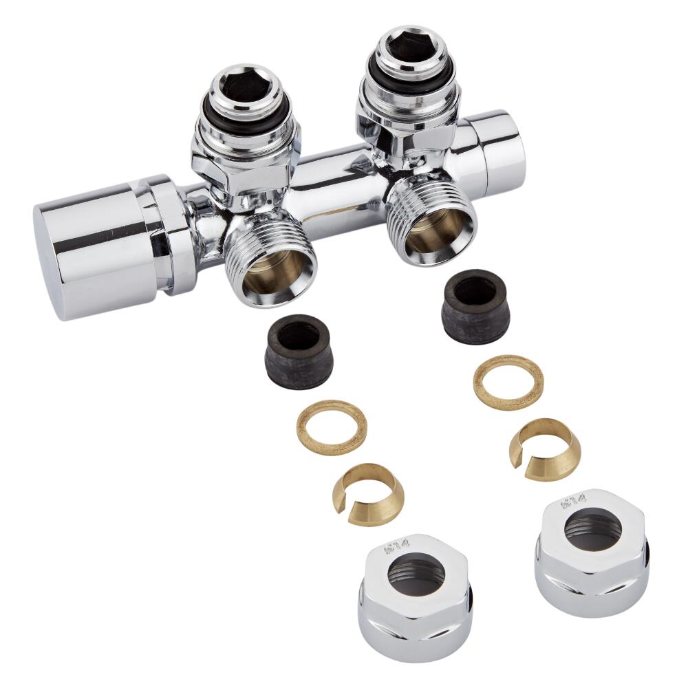 Chrome 3/4" Male Thread H Block Angled Valve Chrome Handwheel with 14mm Copper Adapters
