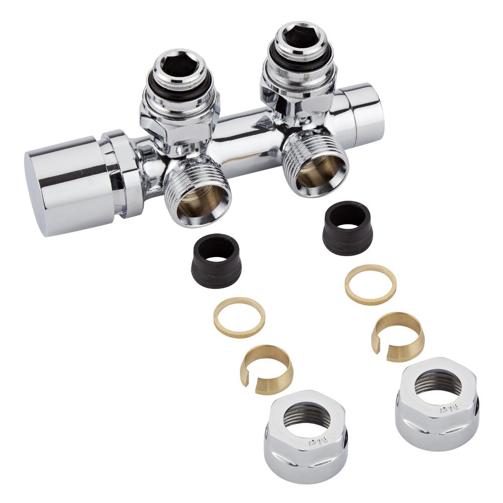 Chrome 3/4" Male Thread H Block Angled Valve Chrome Handwheel with 16mm Copper Adapters