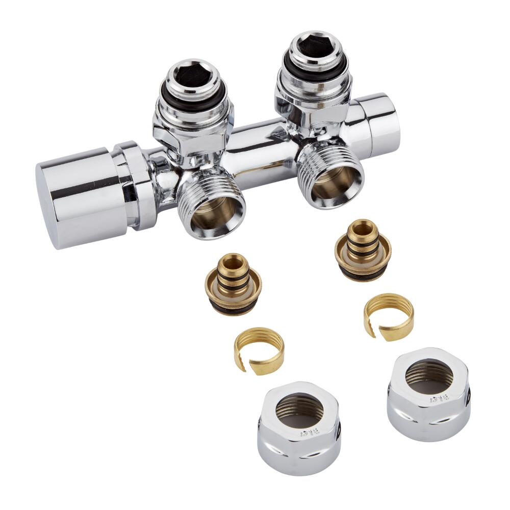 Chrome 3/4" Male Thread H Block Angled Valve Chrome Handwheel with 16mm Multi Adapters