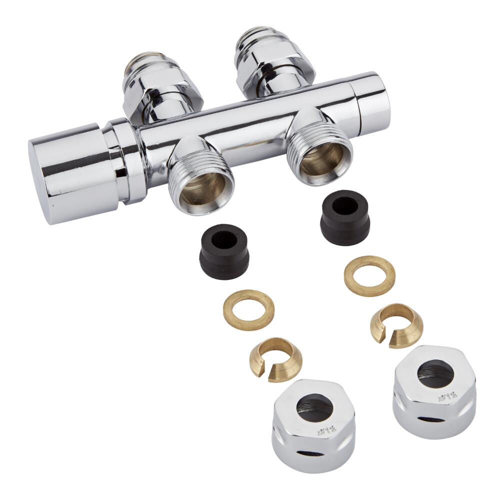 Chrome 3/4" Male Thread H Block Straight Valve Chrome Handwheel with 12mm Copper Adapters