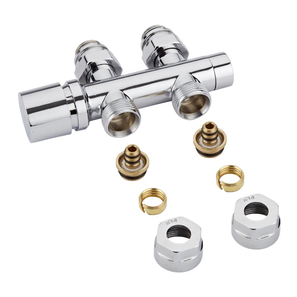 Chrome 3/4" Male Thread H Block Straight Valve Chrome Handwheel with 14mm Multi Adapters