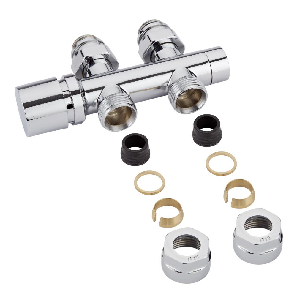 Chrome 3/4" Male Thread H Block Straight Valve Chrome Handwheel with 16mm Copper Adapters