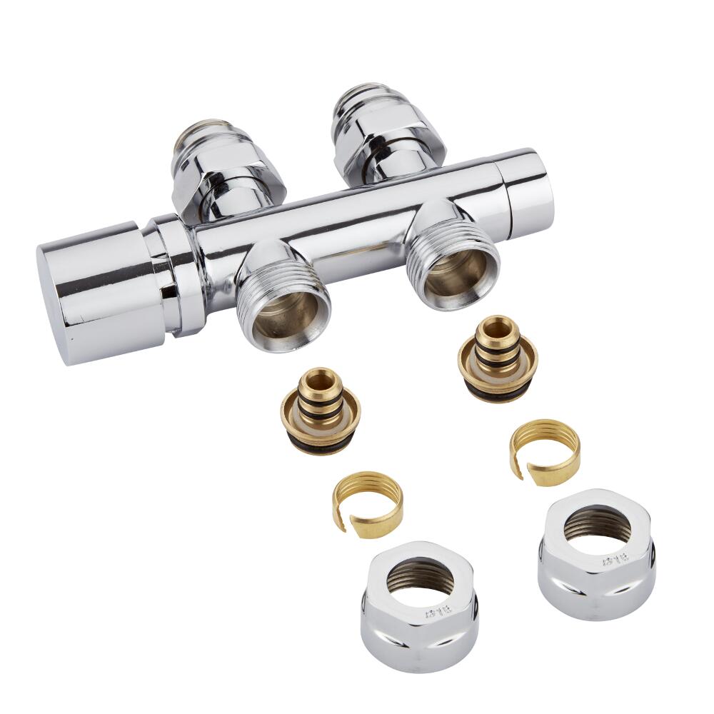 Chrome 3/4" Male Thread H Block Straight Valve Chrome Handwheel with 16mm Multi Adapters