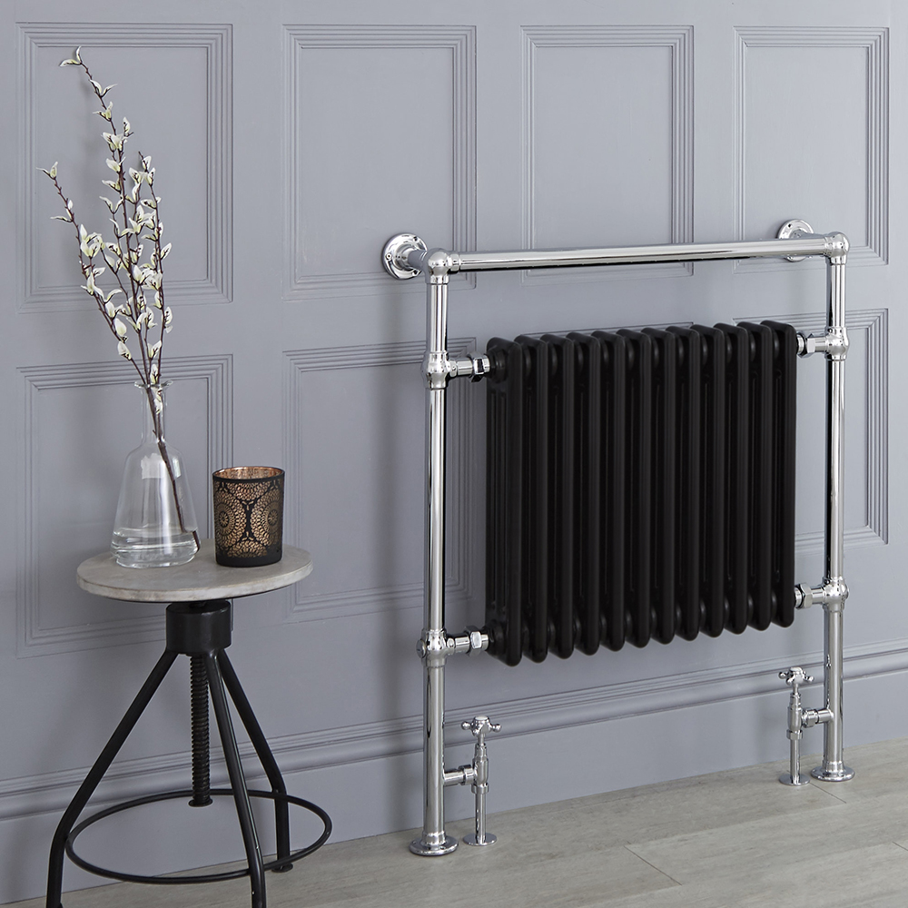 Milano Elizabeth - Black Traditional Heated Towel Rail - 930mm x 790mm (Flat Top Rail)