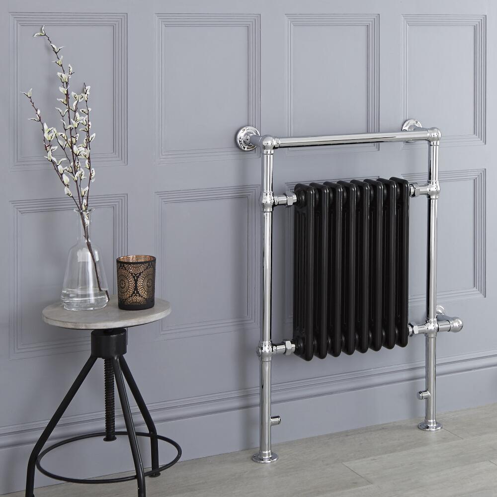 Milano Trent - Black Traditional Electric Heated Towel Rail - 930mm x 620mm (Flat Top Rail)