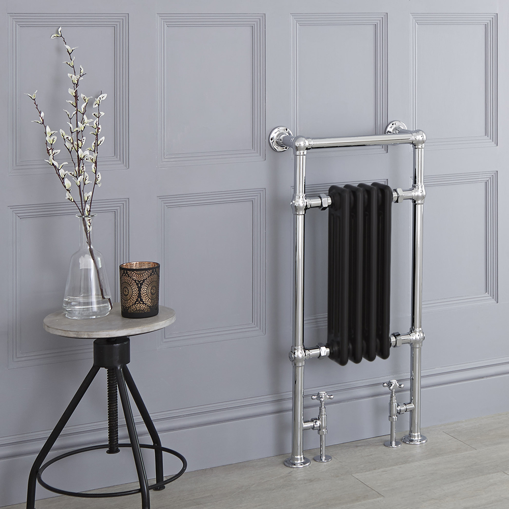 Milano Elizabeth - Black Traditional Heated Towel Rail - 930mm x 450mm (Flat Top Rail)