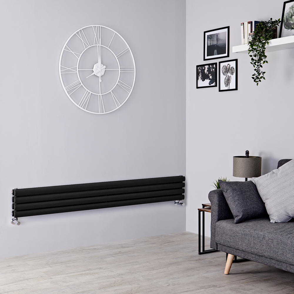 Milano Aruba - Black Horizontal Designer Radiator 236mm x 1780mm (Double Panel)