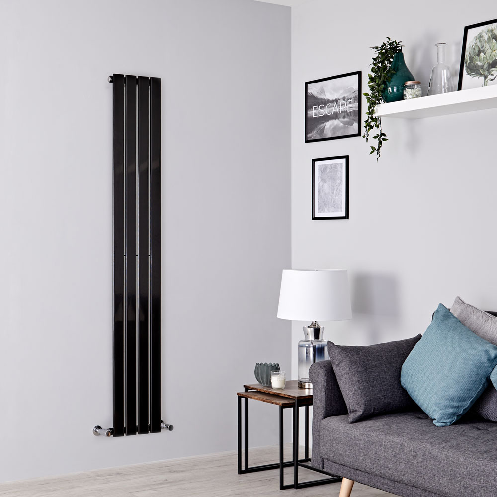 Milano Alpha - Black Vertical Single Designer Radiator 1780mm x 280mm