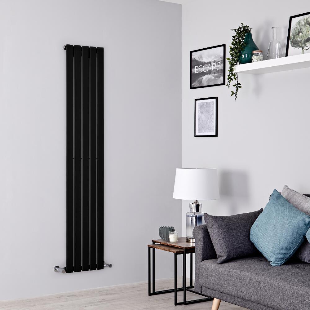 Milano Alpha - Black Vertical Single Designer Radiator 1780mm x 350mm