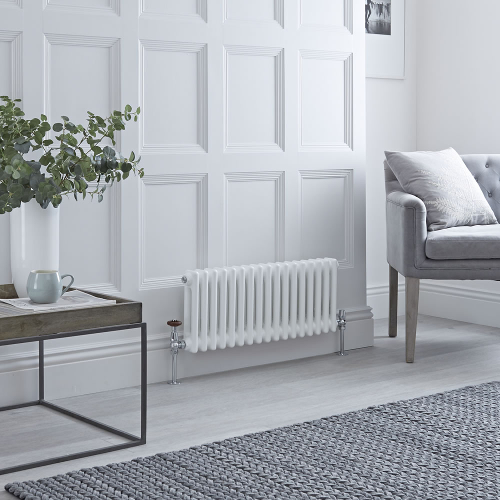 Milano Windsor - Horizontal Double Column White Traditional Cast Iron Style Radiator - 300mm x 785mm