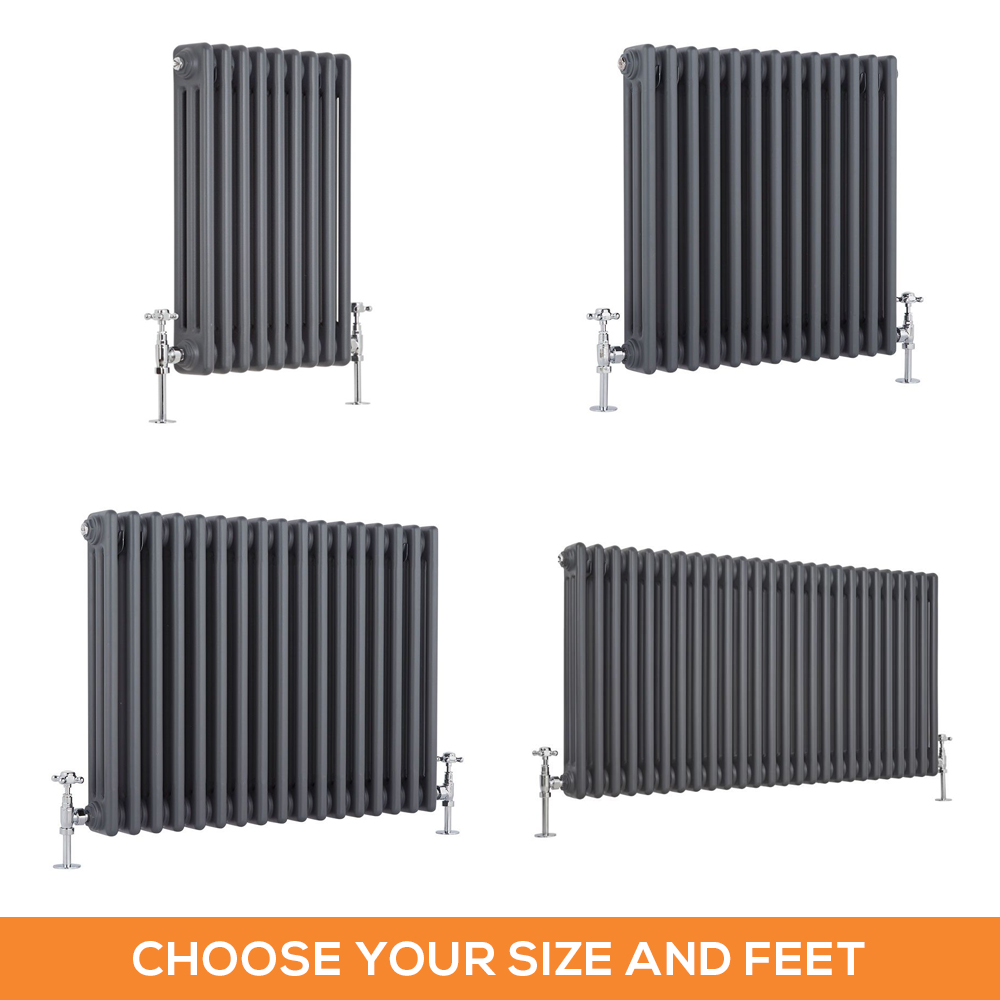 Milano Windsor - Anthracite 600mm Traditional Horizontal Triple Column Radiator - Choice of Size and Feet