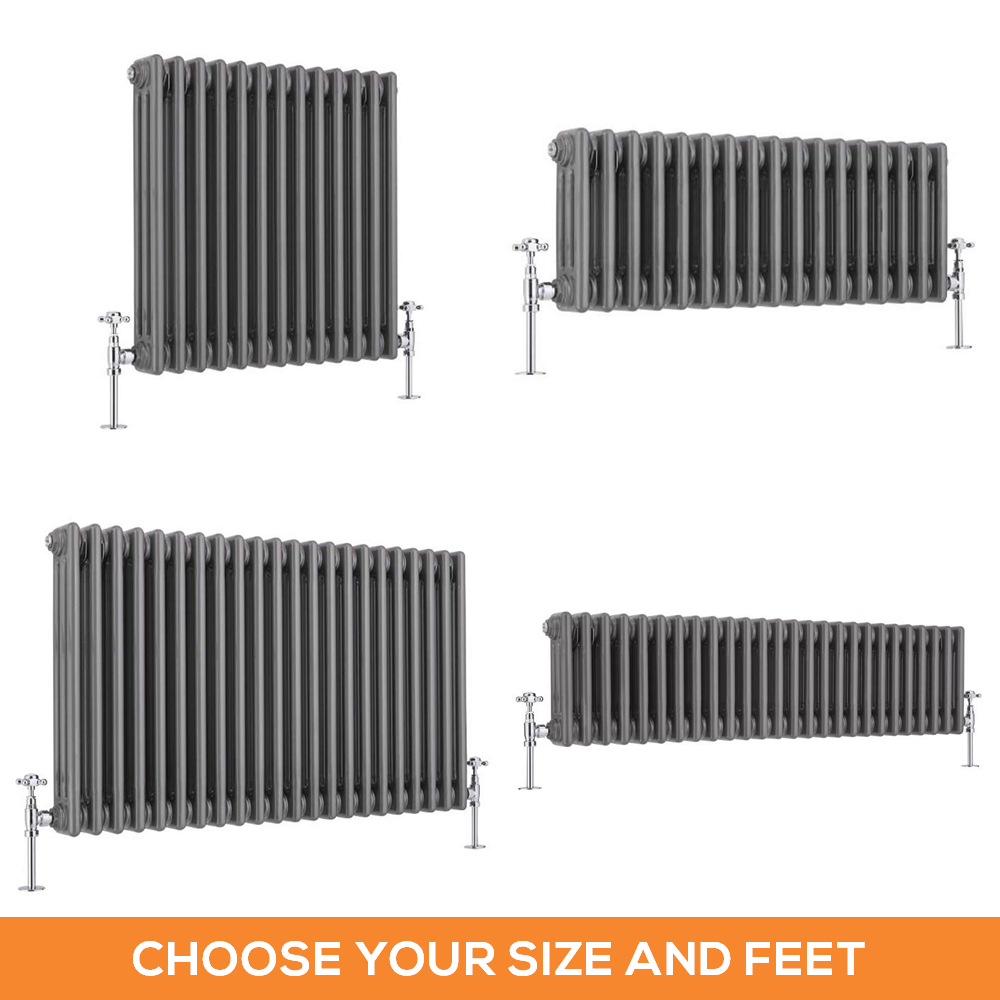 Milano Windsor - Lacquered Raw Metal Traditional Horizontal Triple Column Radiator - Choice of Size and Feet