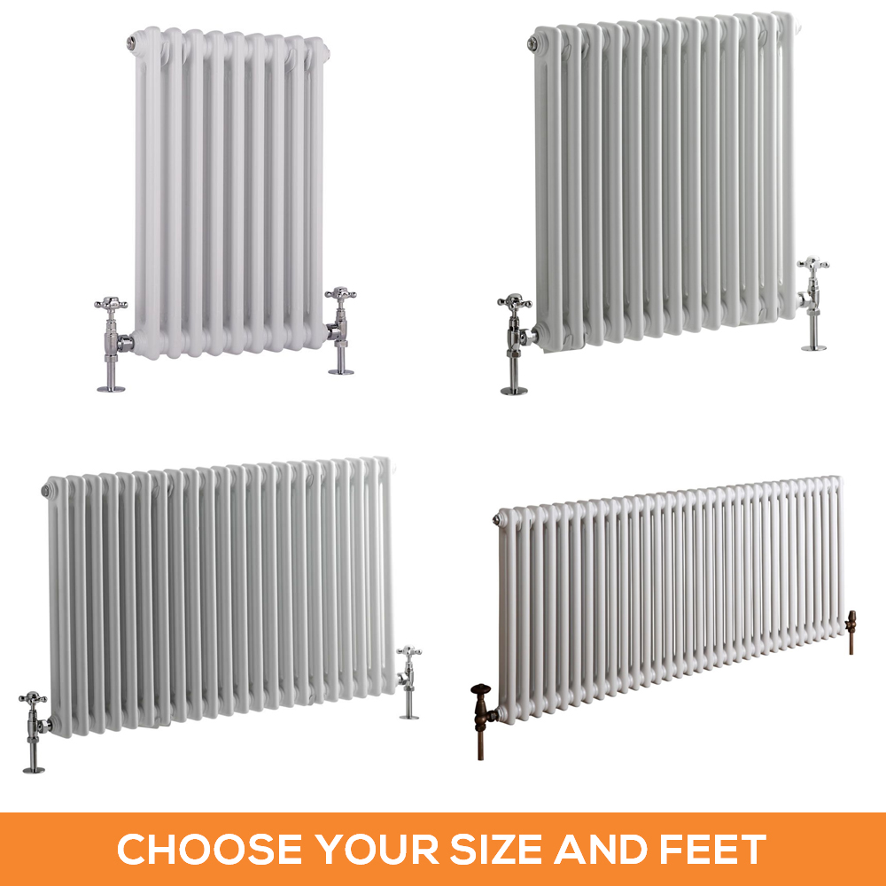 Milano Windsor - White Traditional Horizontal Double Column Radiator - Choice of Size and Feet