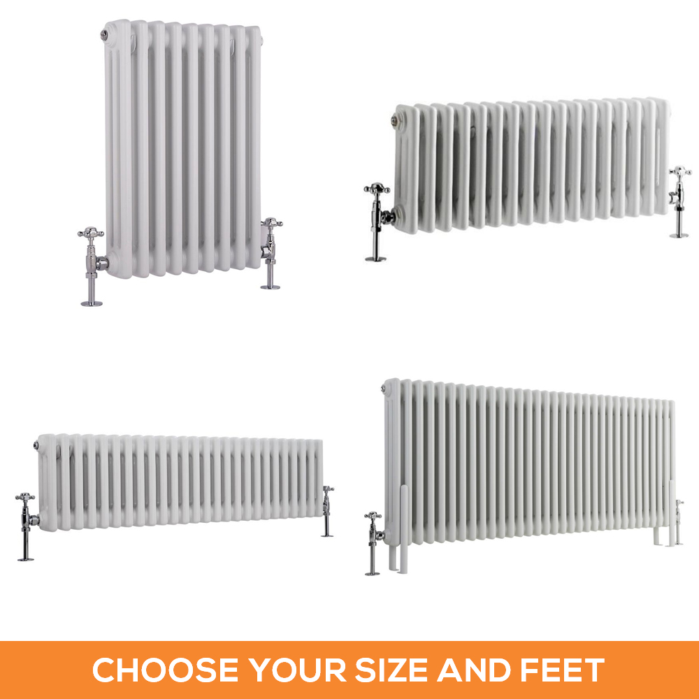 Milano Windsor - White Traditional Horizontal Triple Column Radiator - Choice of Size and Feet