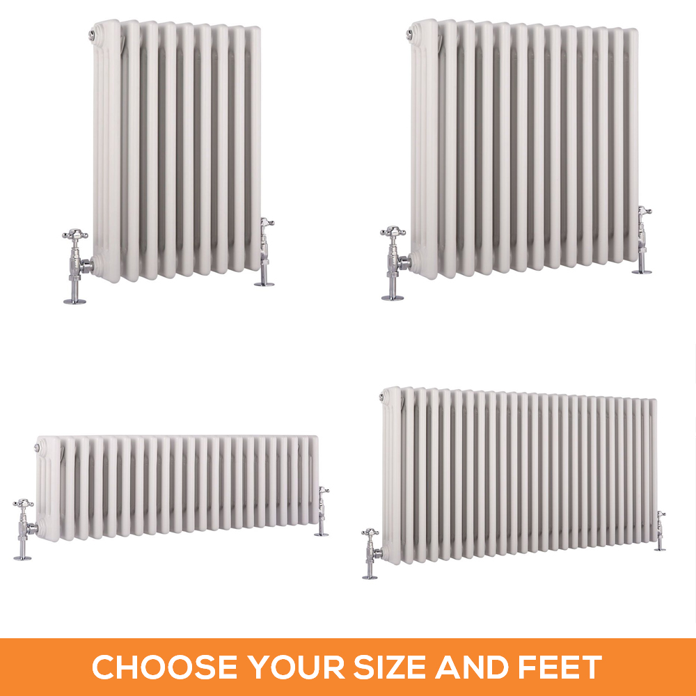 Milano Windsor - White Traditional Horizontal Four Column Radiator - Choice of Size and Feet