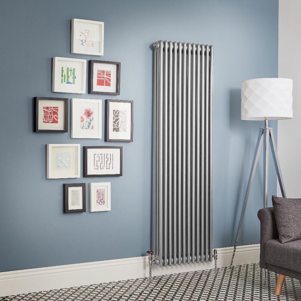 Milano Windsor - Metallic Silver Vertical Traditional Column Radiator (Triple Column) - Various Sizes