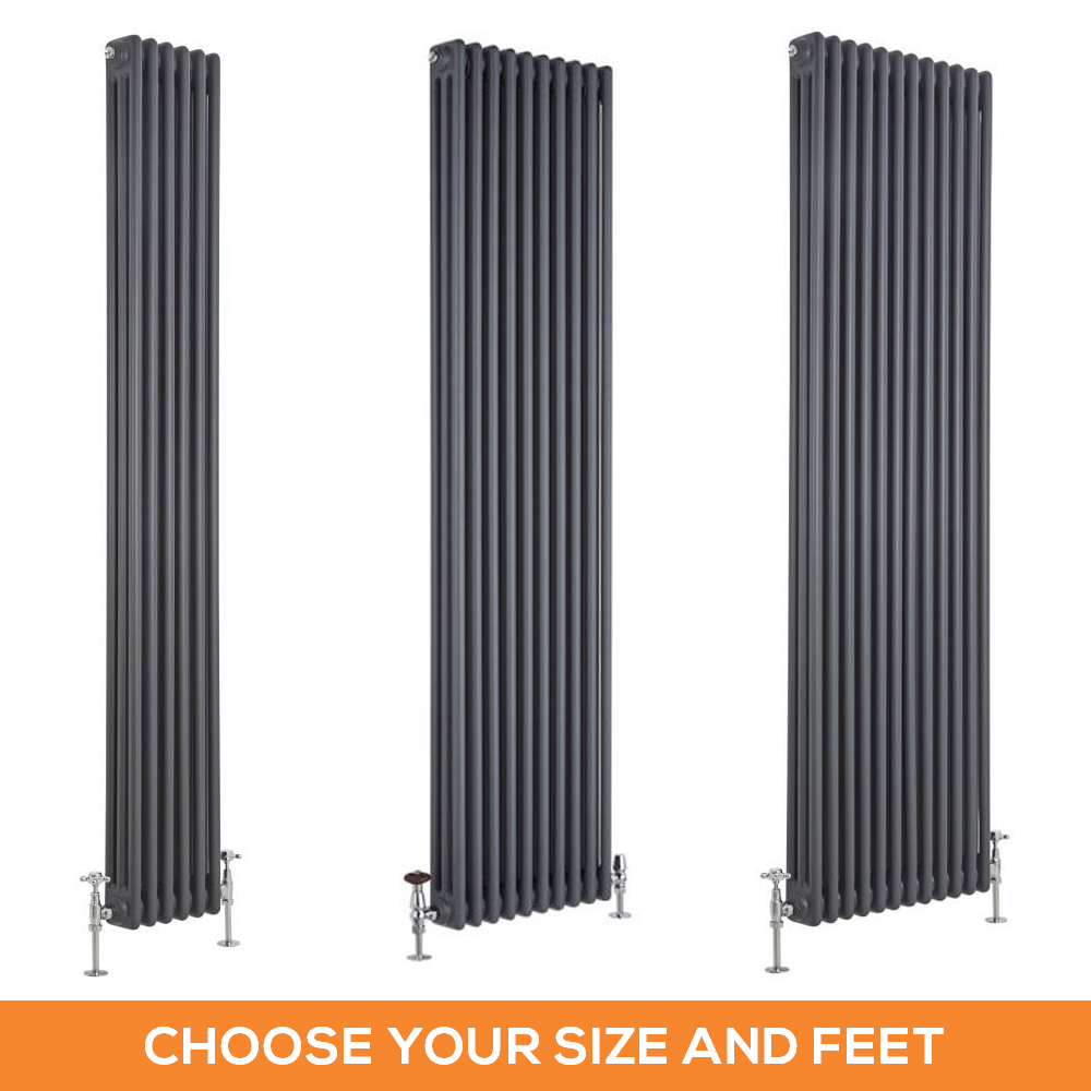 Milano Windsor - Anthracite 1800mm Traditional Vertical Triple Column Radiator - Choice of Size and Feet