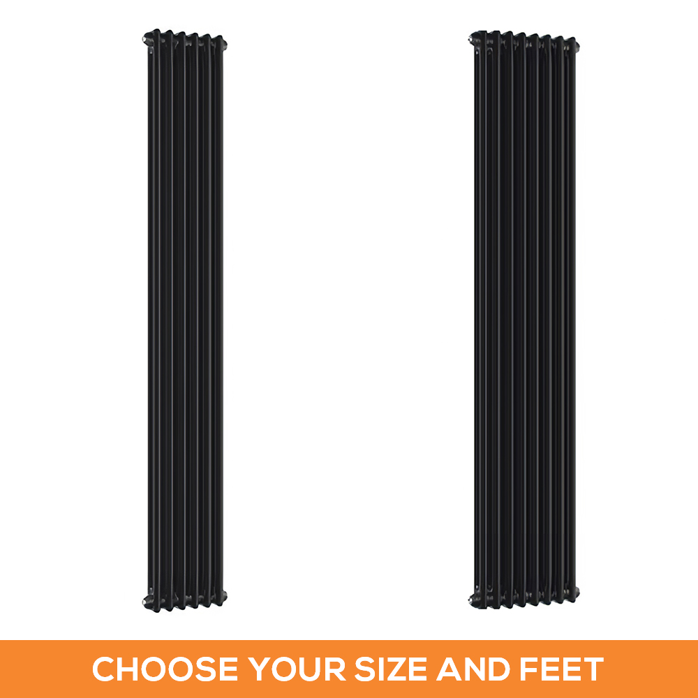 Milano Windsor - Black 1800mm Traditional Vertical Double Column Radiator - Choice of Size and Feet