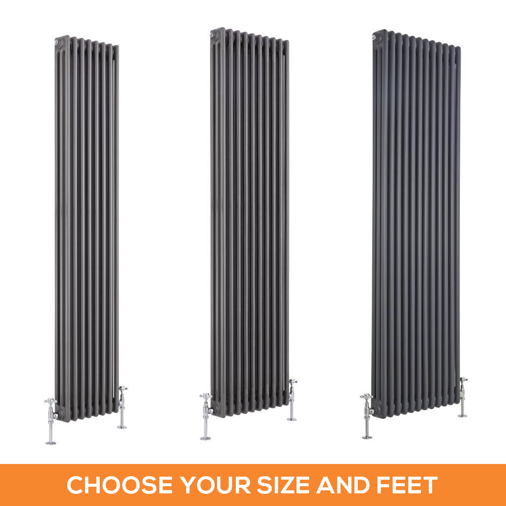 Milano Windsor - Lacquered Raw Metal Traditional 1800mm Vertical Triple Column Radiator - Choice of Size and Feet