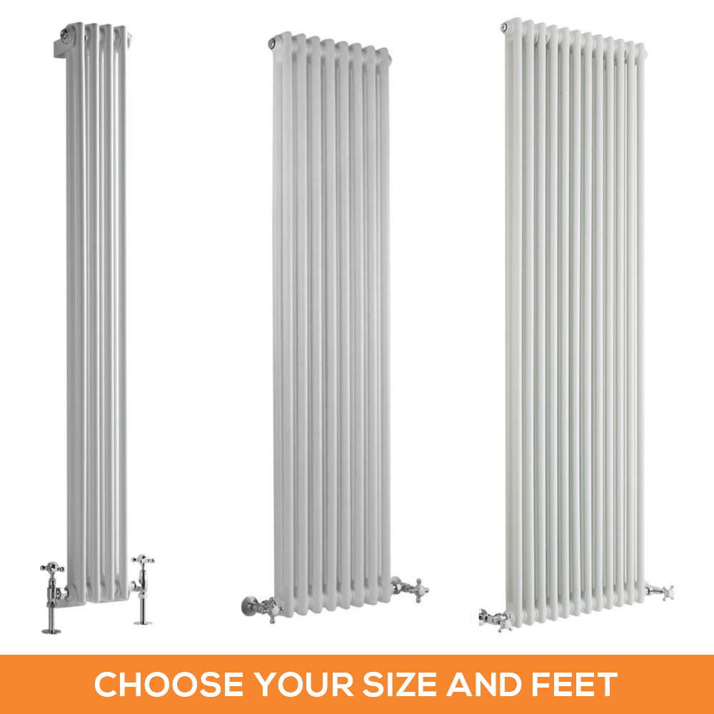 Milano Windsor - White Traditional Vertical Double Column Radiator - Choice of Size and Feet