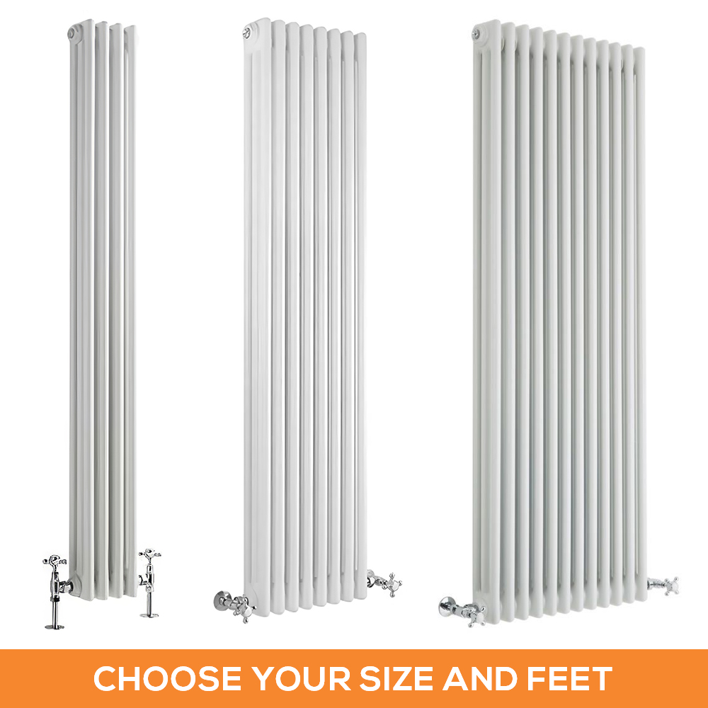 Milano Windsor - White Traditional Vertical Triple Column Radiator - Choice of Size and Feet
