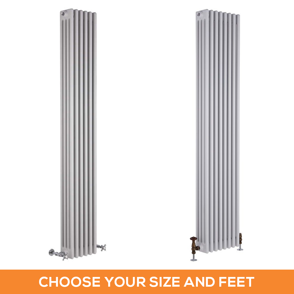 Milano Windsor - White Traditional 1800mm Vertical Four Column Radiator - Choice of Size and Feet