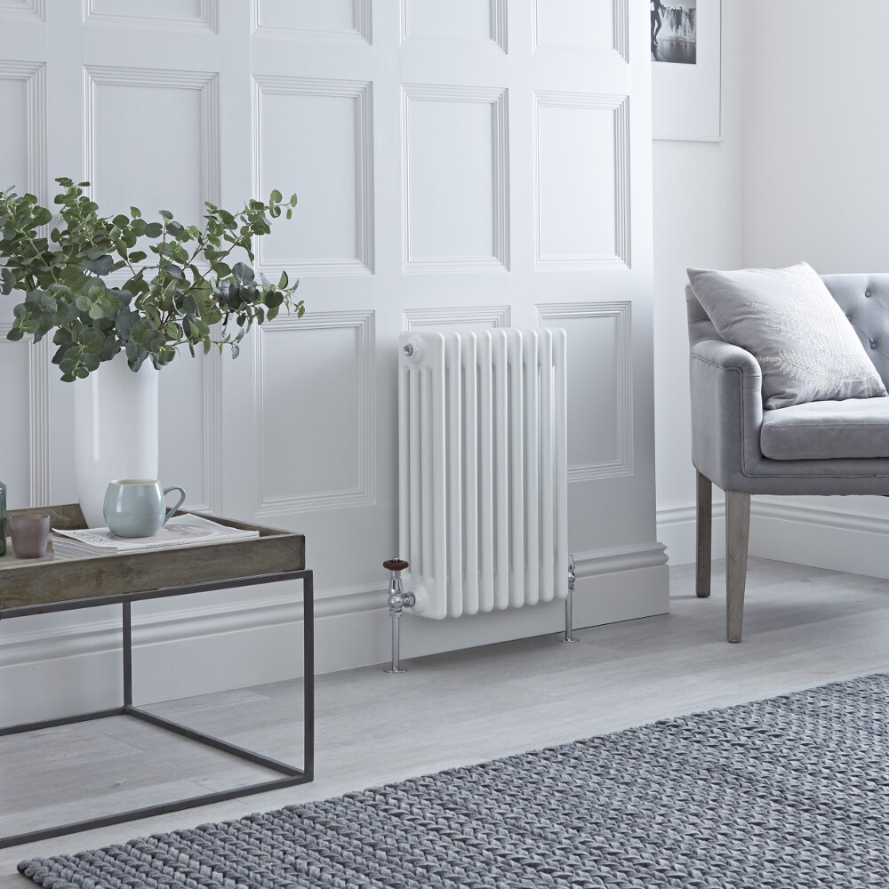 Milano Windsor - Horizontal Four Column White Traditional Cast Iron Style Radiator - 600mm x 425mm