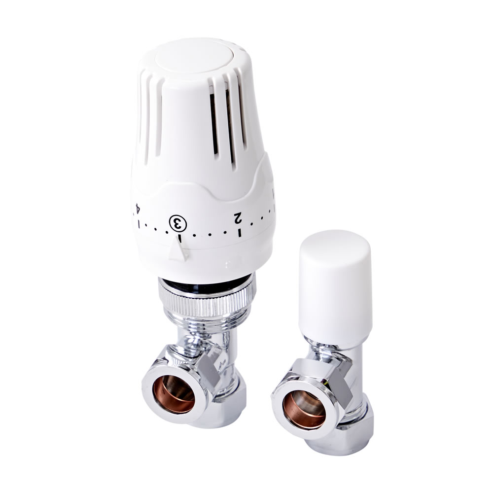 Milano Liquid Filled White Thermostatic Radiator Valve and Lockshield Valve Pack