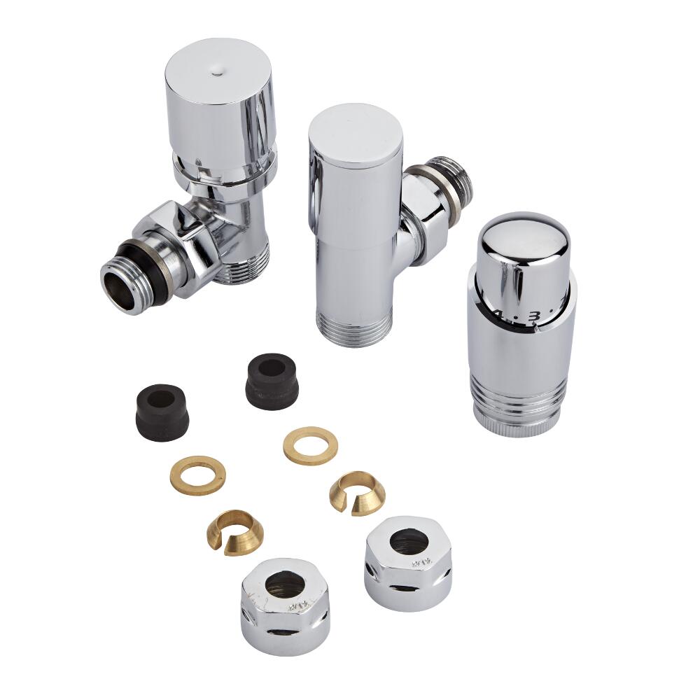 Chrome 3/4'' Male Thread Valve with Chrome TRV & 14mm Copper Adapters