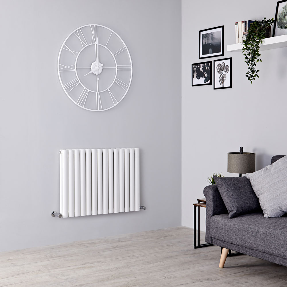 Milano Aruba - Modern White Horizontal Designer Radiator 600mm x 834mm (Double Panel)