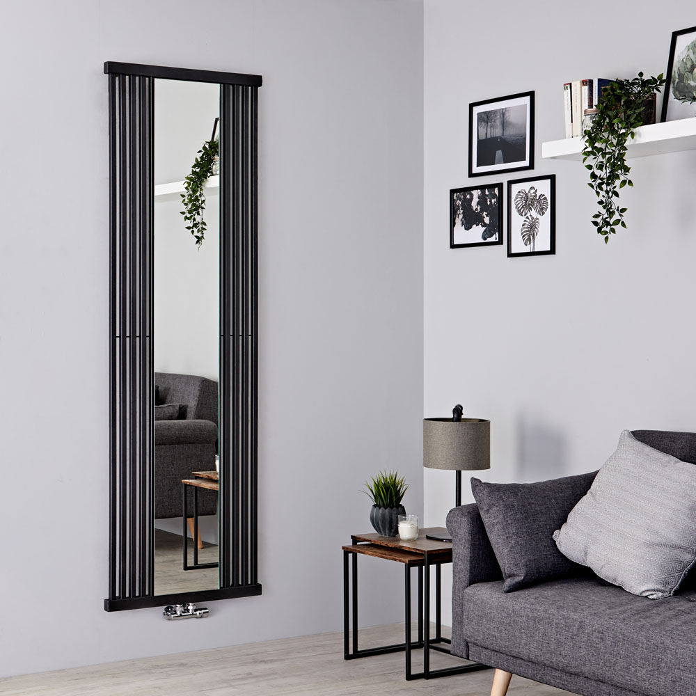Terma Intra - Black Vertical Designer Radiator With Mirror 1900mm x 640mm
