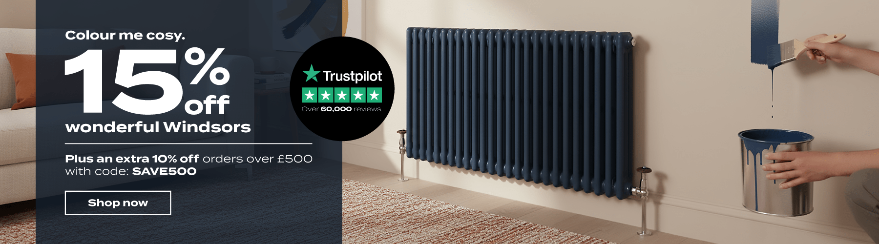 15% off all Painted Windsor Radiators + an extra 10% off all orders over £500 with code SAVE500