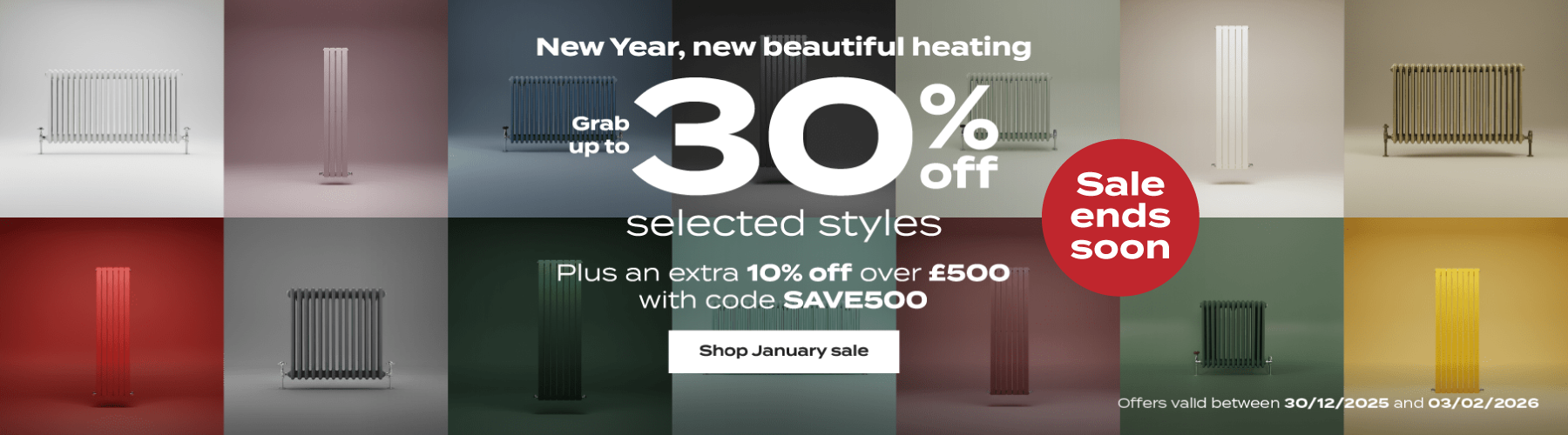 Up to 30% off selected lines + an extra 10% off over £500 with code SAVE500