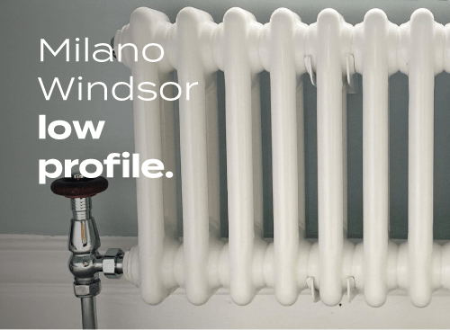 Tall white double panel Milano Aruba designer radiator in the home of avenue twenty1