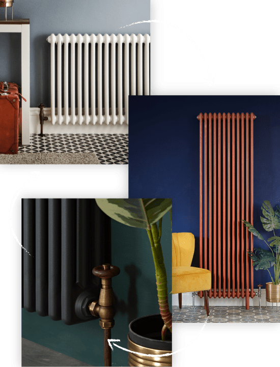 The milano aruba designer radiator range Three Milano Aruba radiator styles in white blue and black